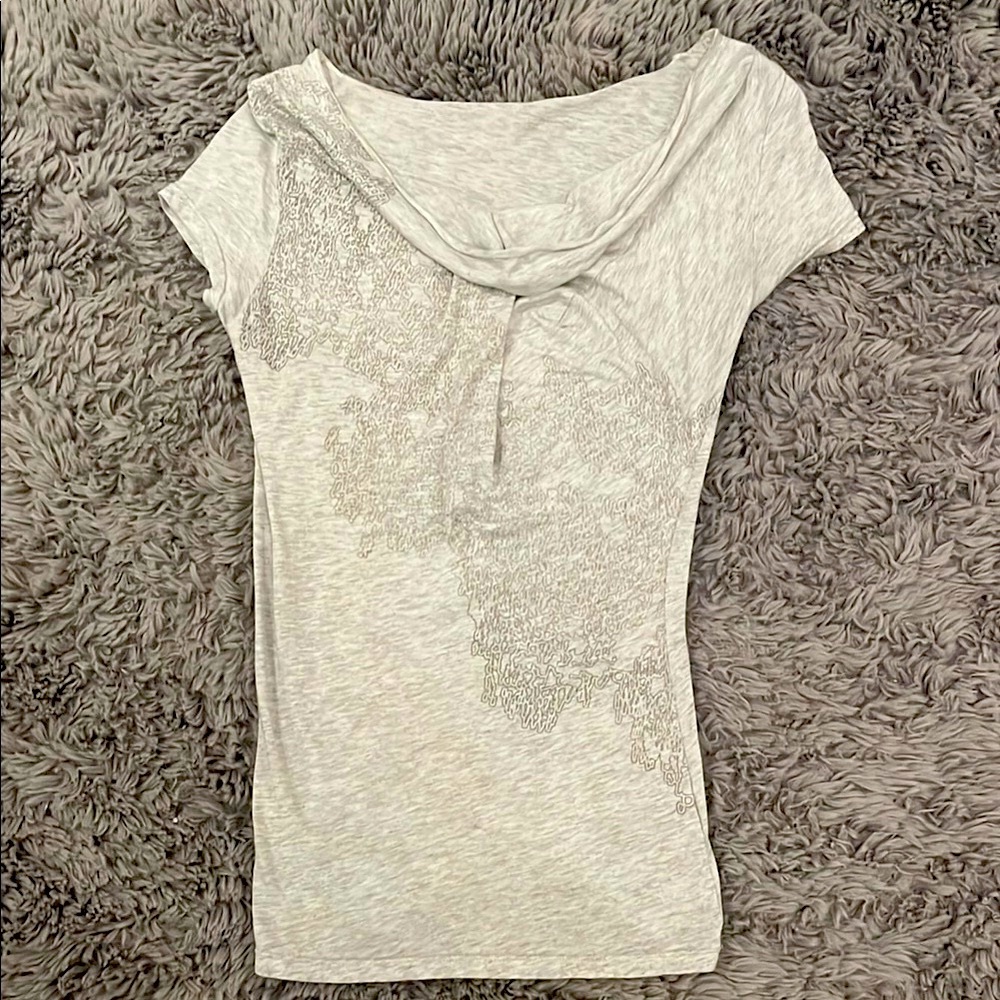 CALVIN KLEIN JEANS Gray Fitted Cap Sleeve Tie Front Tee